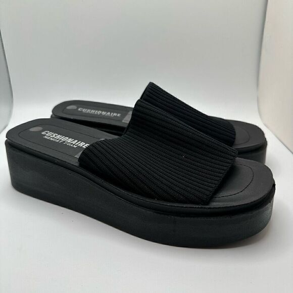 CUSHIONAIRE Women's Pim knit platform sandal with +Memory Foam 6 BLACK - Picture 1 of 7